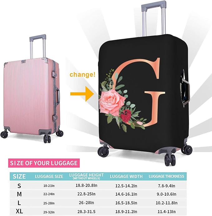 Floral Letter G Travel Luggage Cover Spandex Suitcase Protector Elastic Washable Stretch,Size M(Fit 22-24inch Suitcase)