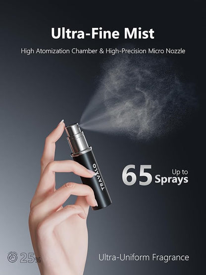 Refillable Perfume Atomizer, Bottom Filling Fragrances Perfume Bottle, Mini Cologne Dispenser, Travel sized, Portable Sprayer for Women Men, Gift (ESSENTI, BLACK)