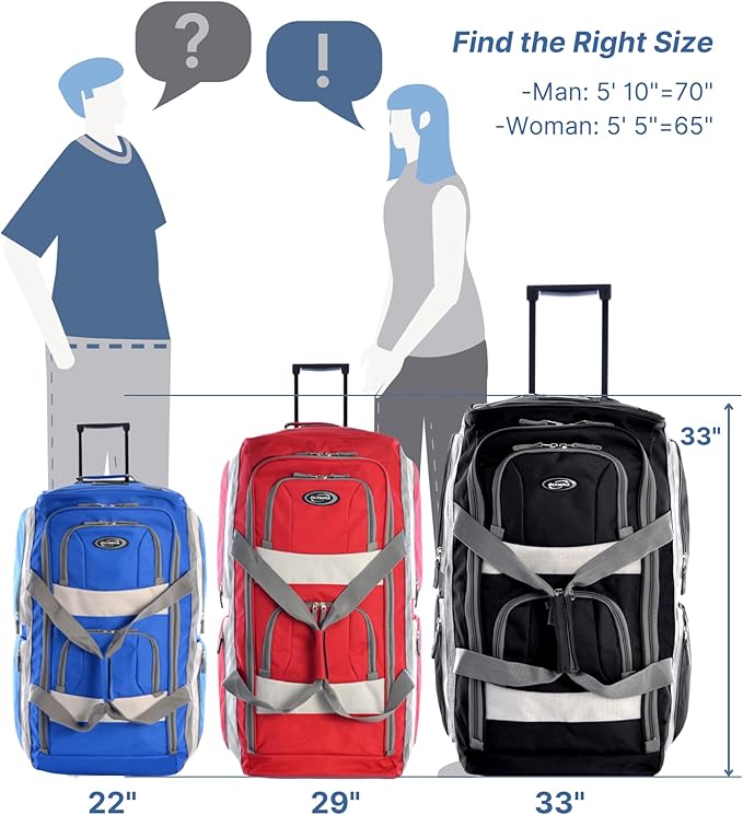 Olympia U.S.A. 33 inch Jumbo Size 8 Pockets Wheeled Rolling Duffel Bag Water Resistant Luggage Lightweight Travel Suitcase with Retractable Handle