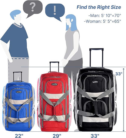 Olympia U.S.A. 33 inch Jumbo Size 8 Pockets Wheeled Rolling Duffel Bag Water Resistant Luggage Lightweight Travel Suitcase with Retractable Handle
