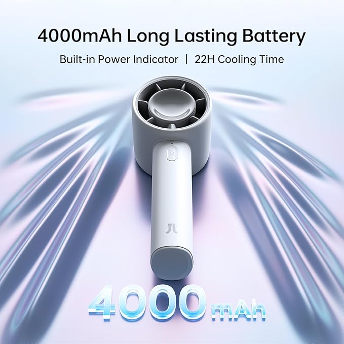 JISULIFE Portable Handheld Fan, 4000mAh Rechargeable Mini,Up to 22 Hours Cooling,5 Speed Strong Wind, Handheld Personal Fan for Travel Outdoor Camping Beach Makeup（Gray）