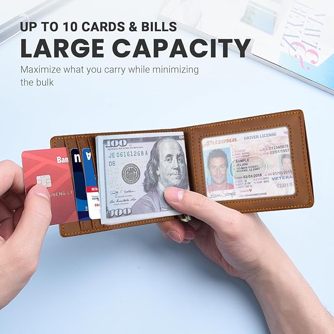 Zitahli Wallet for Men-6 Slots ID Window-Mens Wallets-Slim Wallet Classic Spring Money Clip RFID Blocking-Gift for Men