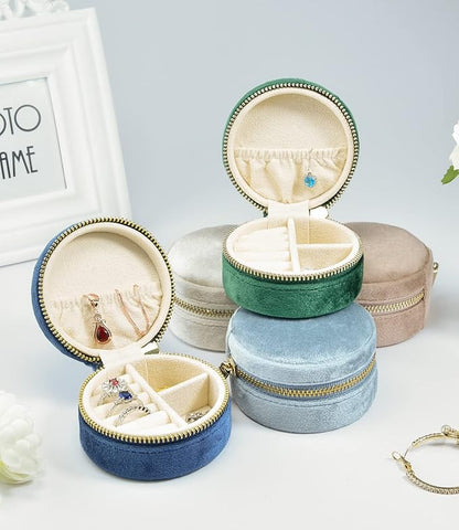 TAIMY Travel Jewelry Organizer, Small Round Velvet Travel Jewelry Case for Women Girls, Portable Mini Jewelry Travel Organizer Boxes for Rings Earrings Necklaces Bracelets(White)