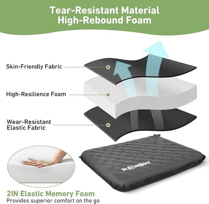 Inflatable Seat Cushion, Self Inflating Memory Foam Stadium Seat Cushion Lightweight Camping Chair Pad Airplane Cushion for Long Flights Outdoor Travel Bleacher Office Car Backpacking (Grey)