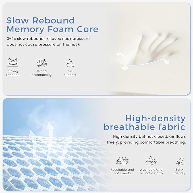 Travel Neck Pillow for Airplane, Neck Travel Pillow, Upgraded Soft 100% Pure Memory Foam - Lightweight and Stowable - Ergonomic Design for Long Flights, Car, Train, Office Use