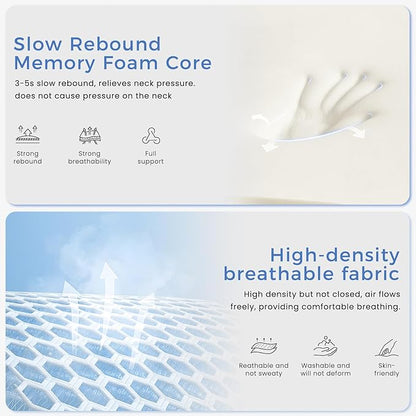 Travel Neck Pillow for Airplane, Neck Travel Pillow, Upgraded Soft 100% Pure Memory Foam - Lightweight and Stowable - Ergonomic Design for Long Flights, Car, Train, Office Use