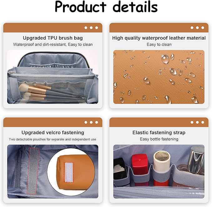 BOYATU Travel Makeup Bags for Women: Vegan Leather Cosmetic Bag Set of 3 - Large Capacity Make up Bag with Divider - Wide Open Waterproof Toiletry Organizer Bag with Handle (05-Brown)