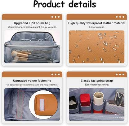 BOYATU Travel Makeup Bags for Women: Vegan Leather Cosmetic Bag Set of 3 - Large Capacity Make up Bag with Divider - Wide Open Waterproof Toiletry Organizer Bag with Handle (05-Brown)