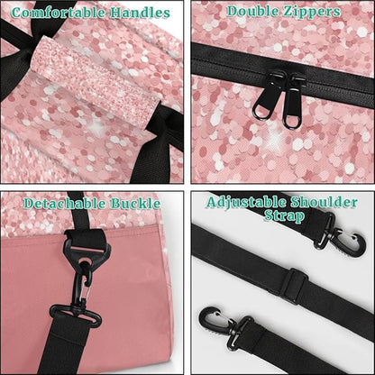 Personalized Kids Sports Duffel Bag with Name Custom Weekender Overnight Bag for Boys Girls Gym Bag Travel Dance Gymnastics Duffel Bag, Pink Glitter