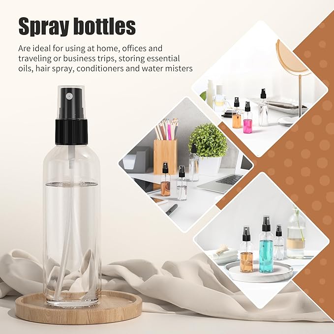 50PCS Small Spray Bottle, 3.4oz/100ml Travel Spray Bottle Clear Fine Mist Plastic Empty Refillable Spray Bottles for Skin Care, Hair Care, Plant Care & Home Cleaning