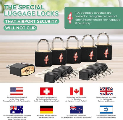 TSA Approved Luggage Lock and 6 Luggage Tags, TSA Gun Lock Also Can Suit for Suitcase, Luggage, Backpack, Laptop Bag, Locke 6 Pack Black