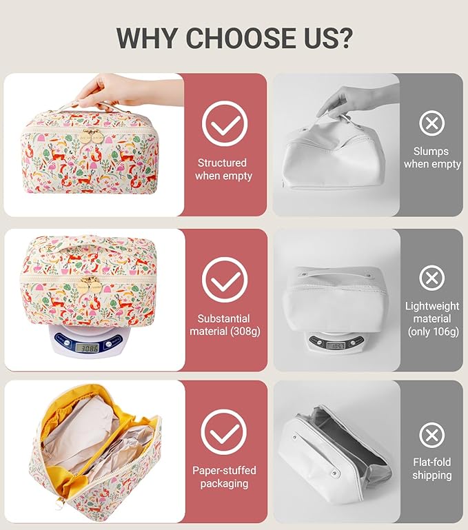 Aveniee Travel Makeup Bag for Women, Large Cosmetic Organizer with Open-Flat Design, Clear Divider & Handle - Waterproof PU Leather Toiletry Pouch