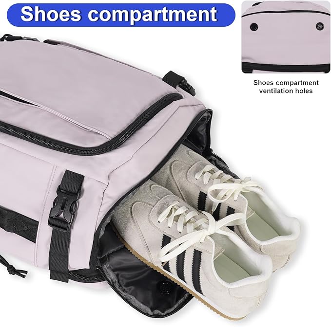 Carry On Travel Backpack with Shoe Compartment Flight Approved Laptop Backpack Expandable Work Business Backpack for Women Men Casual Daypack, Purple