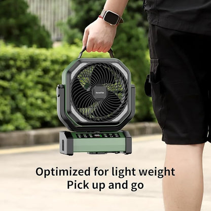 Socool Camping Fan with Light - 20000mAh Rechargeable Battery Fan, 112Hrs Max Run Time, 9 Speeds, Digital Display, Timer, Auto Oscillation, 270° Pivot & Hook for Camping, Power Outage, Hurricane