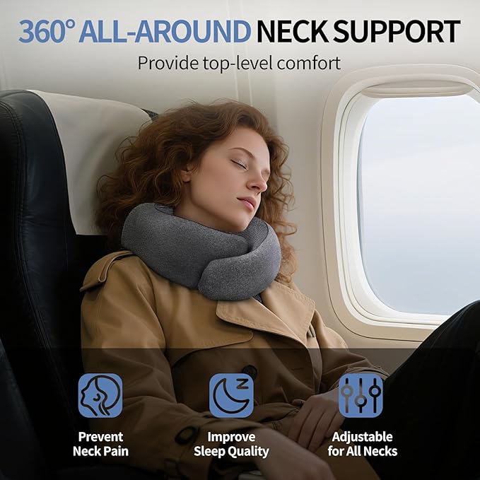 Neck Pillow Airplane, Travel Pillows for Airplanes, Memory Foam Adjustable Portable Neck Pillow for Traveling, Car Rides, and Home Use