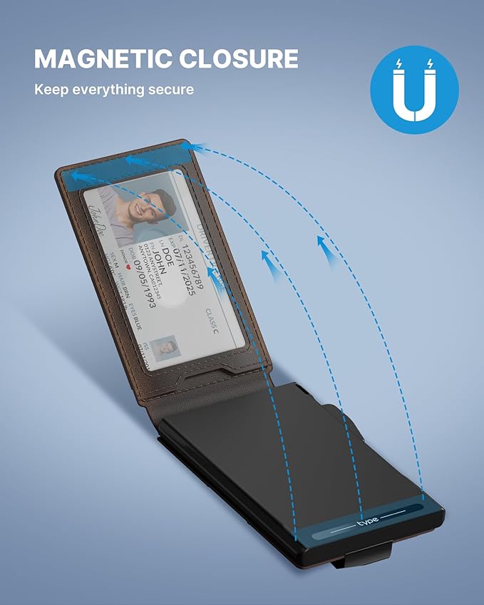 typecase Tactical Wallet for Men Card Holder: Pop Up Card Case, Full Grain Leather, Smart, RFID Blocking, Slim, Minimalist, Thin, Front Pocket - 10 Card Slots, ID Window, Money Clip (Burnished Black)