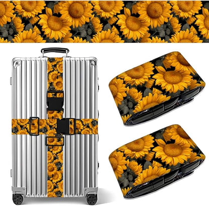 2PC,Sunflower Luggage Strap 1.97 x 70.84 inch Yellow Floral Design Adjustable Suitcase Belt Durable Nylon Baggage Identifier Travel Accessory for Bright Summer Trips