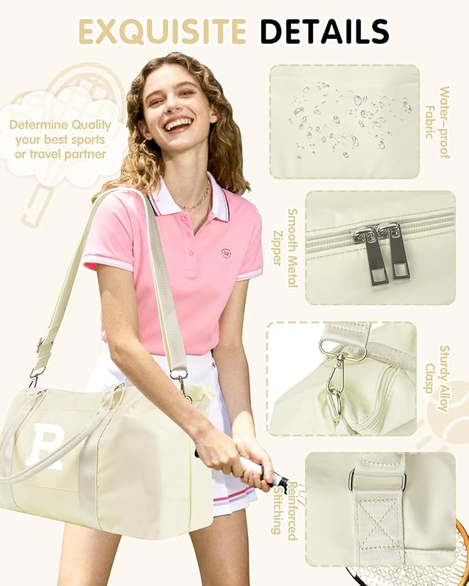 Initial Travel Duffel Bag Sports Gym Bag for Kids Teen Birthday Gifts,Beige Personalized Weekender Bag Carry On Dance Bags for Women Men,Waterproof Monogram Overnight Bag with Trolley Sleeve(Letter R)