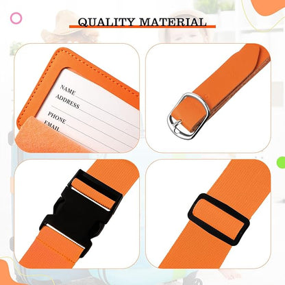 Reginary 8 Pcs Luggage Straps Suitcase Tags Set 4 Travel Adjustable Suitcase Belt 4 PU Leather Luggage Tags Accessories (Orange)