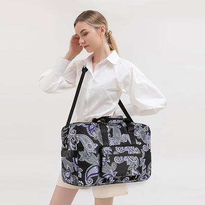 F.FETIVIN Weekender Bag Carry On Travel Duffle Bag Medium Overnight Bag for Women(Black Paisley)