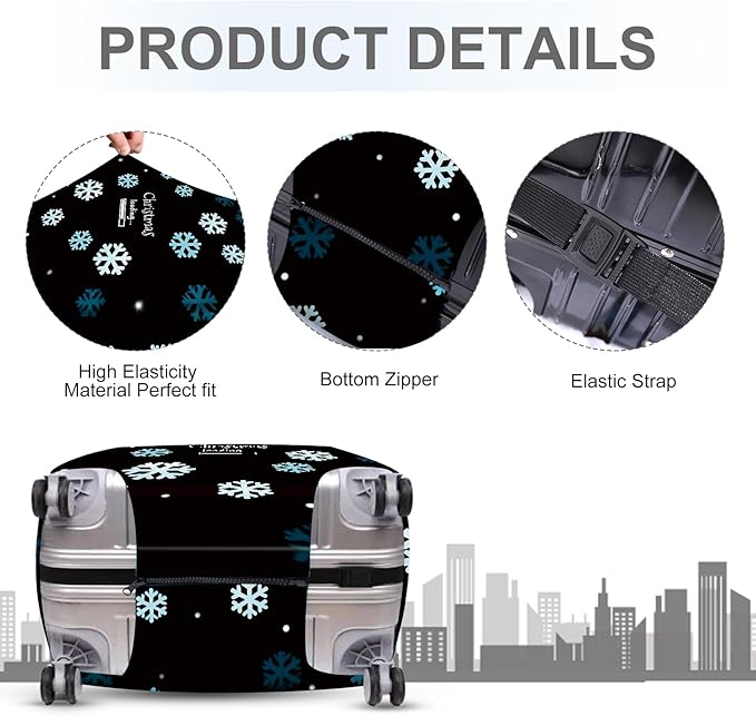 ANNA QUEEN Christmas Loading Luggage Cover, Funny Snowflake Design Suitcase Protector, Stretchable Washable Travel Sleeve for 32-34 Inch Luggage