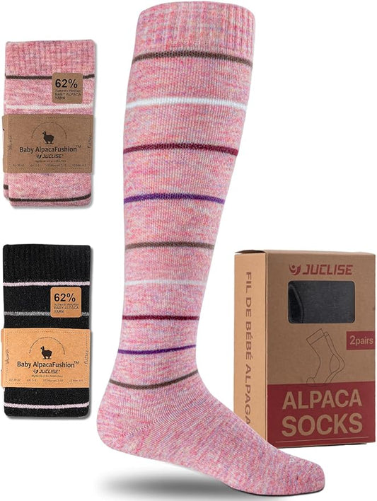 Alpaca Wool Heavyweight Knee High Compression Socks, Thick Winter Thermal Warm Soft Circulation Travel Flying