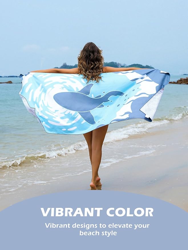 Eunzel 2 Pack Microfiber Beach Towel, Quick Dry Travel Towel Large Sand Free Towel for Beach, Camping, Swim Pool, Gym, Sports& Yoga 71"x32", Shark