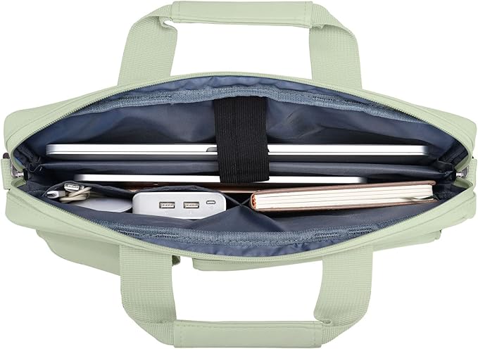 MOSISO Laptop Shoulder Bag 15.6 inch, 15-15.6 inch Computer Bag Compatible with MacBook Pro 16 inch, HP, Dell, Lenovo, Notebook with 2 Raised&1 Flapover&1 Horizontal Pocket&Handle&Belt, Sage Green