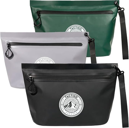 3-Pack Tactiko Heavy-Duty Splash Water Resistant Zipper Pouches - Hold-All Organizers for Dry Bags, Travel Bags (3, Black/Gray/Green)