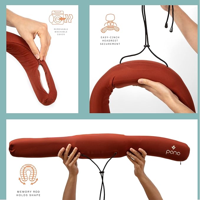 Pono Neck Cradle Travel Pillow (Patented): Memory Foam, Ergonomic 360° Adjustable Support, Prevents Head Nods. Infinity Shape Fits All Adults. Foldable Design for Easy Portability (Amber Blaze)