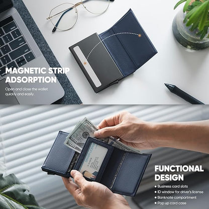 VULKIT Pop up Wallet Minimalist Cash Wallets RFID Blocking Leather Smart Credit Card Holder with Magnetic Closure for Men
