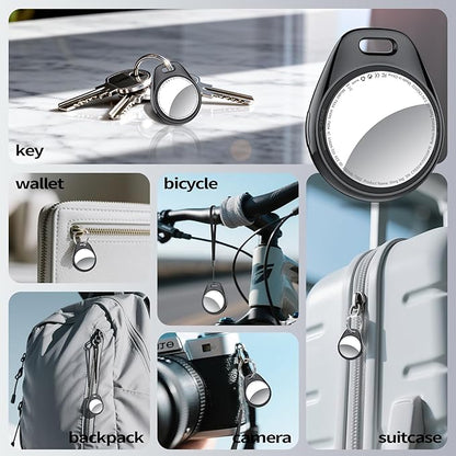 [iOS Only] Tukio Air Tracker Tags 4 Pack Black, [Apple MFi Certified] Bluetooth Key Finder & Smart Item Locator Work with Apple Find My for Keys/Luggage/Bags/Suitcases/Car, 365-Day Replaceable Battery