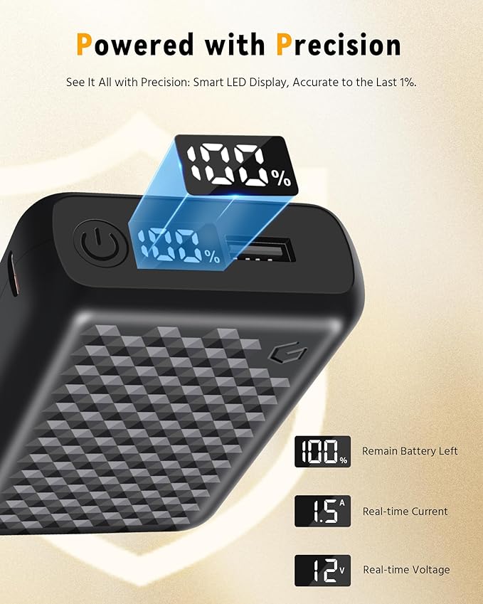 Wulcea 12v 18400mAh Power Bank High Capacity Type-C Input，USB Type-C DC Output Fast Charge for Graphene Heated Jacket Heated Vest Long Lasting Portable Charger Digital Display for Genovega VERGOO