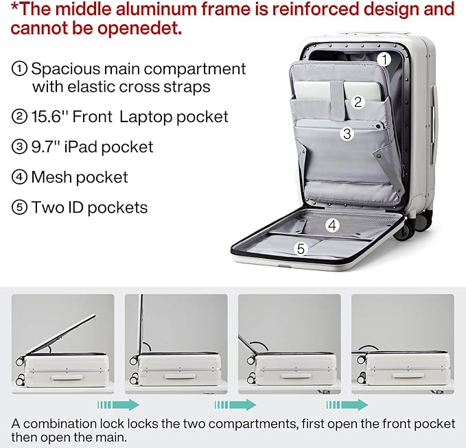 Hanke 20 Inch Carry On Luggage Hard Shell Suitcases with Wheels Luggage Suitcase Travel Luggage for Women Men Rolling Luggage Bags for Business Trip Weekender-Ivory white