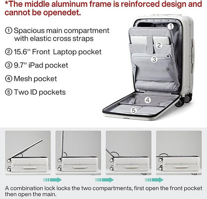 Hanke 20 Inch Carry On Luggage Hard Shell Suitcases with Wheels Luggage Suitcase Travel Luggage for Women Men Rolling Luggage Bags for Business Trip Weekender-Ivory white