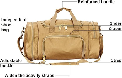 Tactical Travel Duffle Bag with Shoes Compartment Weekender Bags Carry On Overnight Bag For Men and Women Gym Sports Tote Pocket