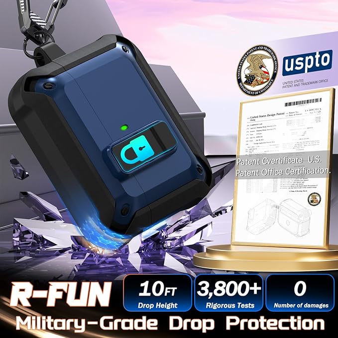 R-fun for AirPods Pro 3 Case (2025) Cover with Cleaning Kit, Military-Grade Heavy-Duty Drop-Resistant with Auto Pop-Up Lid for AirPods Pro 3rd Generation 2025 USB-C Charging Case, Blue