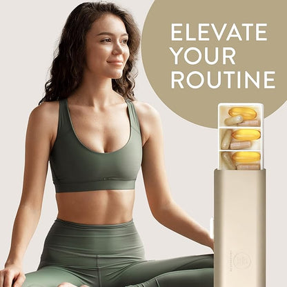 Pretty Pill Box Set - Stylish, Compact Daily Pill Organizer, Medication Pill Case, Pill Container for Vitamin Management, Pill Holder, Travel Essentials for Women & Men - Champagne