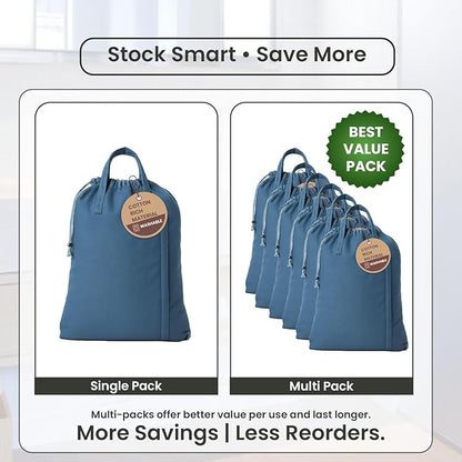 LFH Home Large Premium Cotton Canvas Laundry Bag with Drawstring and Handles Heavy Duty, Multi-Use, and Washable for Home, Travel, College or Storage 28x40 (Pack of 4)-Sky Blue