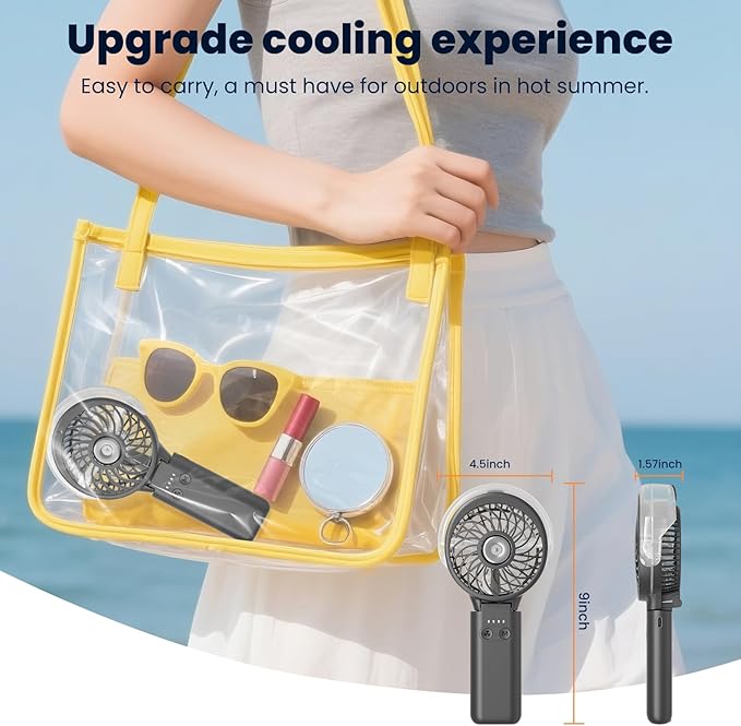 HandFan 5200mAh Upgraded Personal Misting Fan, Rechargeable Handheld Mister Fan, Spray Water Mist Fans, Portable Cooling AC, Electric Mini Hand Fans for Beach Travel Outdoors(Black)