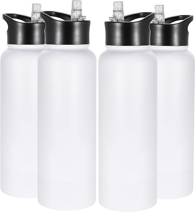 VEGOND 40 oz Insulated Water Bottle Bulk Stainless Steel Metal Water Bottles with Leak Proof Straw Lid & Spout Lid, Wide Mouth Double Walled Vacuum Travel Sports Bottle, 4 Pack