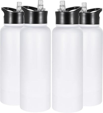 VEGOND 40 oz Insulated Water Bottle Bulk Stainless Steel Metal Water Bottles with Leak Proof Straw Lid & Spout Lid, Wide Mouth Double Walled Vacuum Travel Sports Bottle, 4 Pack