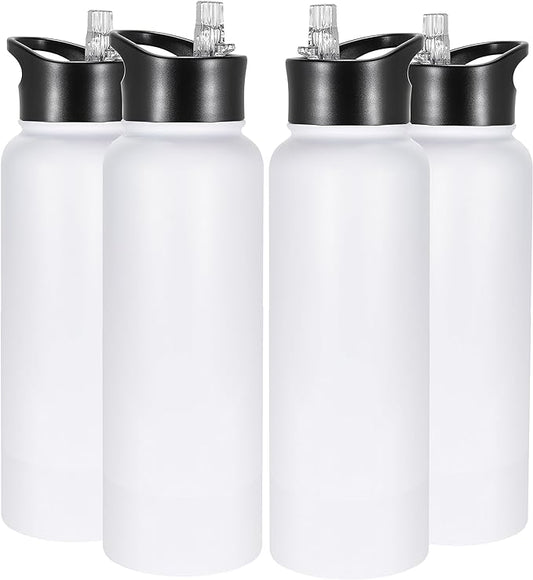 VEGOND 40 oz Insulated Water Bottle Bulk Stainless Steel Metal Water Bottles with Leak Proof Straw Lid & Spout Lid, Wide Mouth Double Walled Vacuum Travel Sports Bottle, 4 Pack