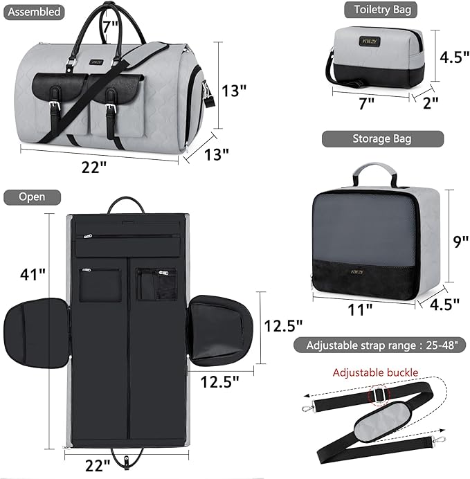 Garment Duffel Bag for Travel - ITIEZY Convertible Carry on Garment Duffel Travel Bag for Women Men Large Weekender Bag with Shoes Pouch 2 in 1 Hanging Suit Travel Duffel Bag 3pcs Set