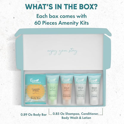 Terra Pure Eco Botanics Amenity Kit | Hotel Bulk Toiletries | 0.85 oz Shampoo, Conditioner, Lotion, Body Wash, Body Bar Soap for Guest Hospitality Vacation Rentals | 60 Sets/Case