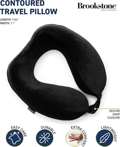 Brookstone Neck Travel Pillow - Lightweight Contoured Memory Foam Stuffable Travel Neck Pillow for Sleeping, Car, & Airplane, Size One Size, Black