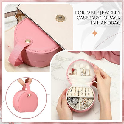 Weysat 12 Pack Travel Jewelry Case Bulk Mini Leather Bridesmaid Jewelry Gift Box Small Earring Storage Organizer (Dark Pink)