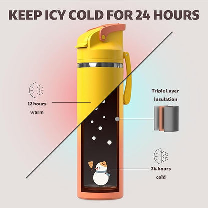 OISIZ Insulated Water Bottle 24 oz with 2 in 1 Spout and Straw Lid,One Click Safety Lock,100% Leakproof,Keep Cold 24H,Vacuum Stainless Steel Water Bottle for School,Travel and Sports,Dishwasher Safe