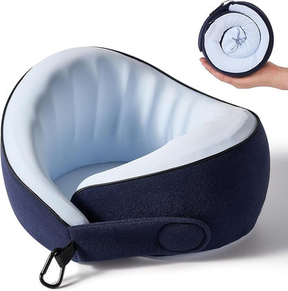 Travel Pillow, 100% Pure Memory Foam Travel Neck Pillow Airplane Neck Support Ergonomic Design for Traveling Suitable for Airplanes,Offices and Cars-Cooling Silk Blue