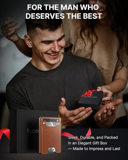 typecase Wallet for Men: Rfid-blocking with Money Clip Slim Leather Bifold ID Window Smart Pop Up Card Case Front Pocket Wallet with Gift Box (Light Brown)